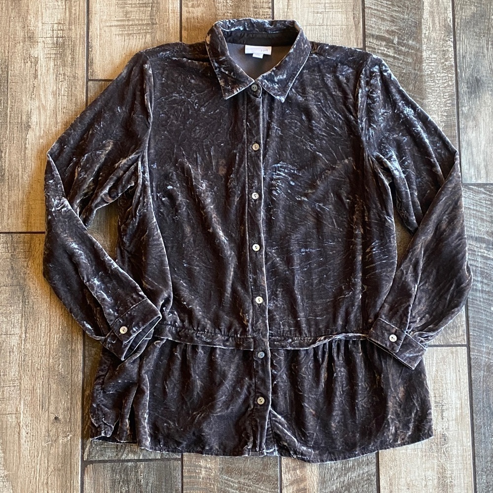 J. Jill Velvet Silk Button-Down Shirt - Picture 2 of 11